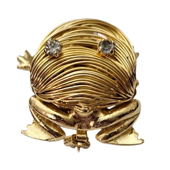 Les Bernard Wired Frog Brooch Faux Pearl In Mouth Pin, Signed L588 - Picture 1 of 9